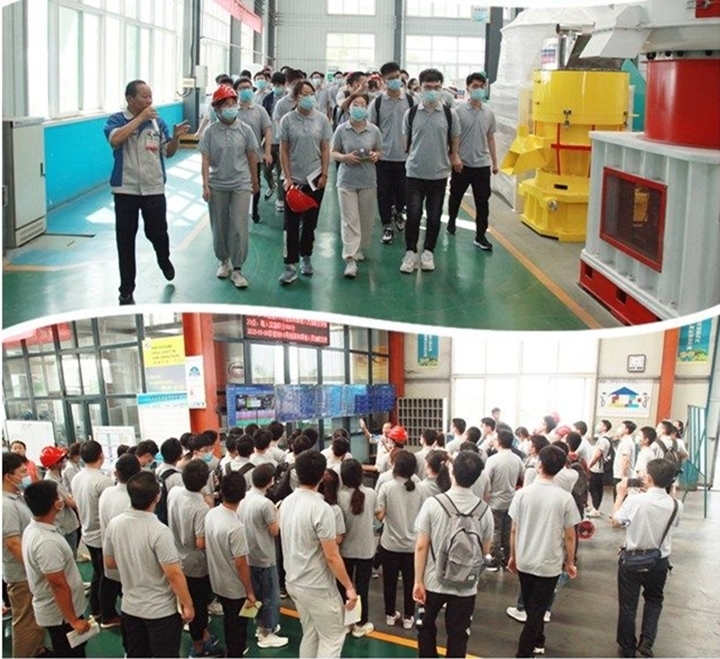 同學們進入顆粒機產品展廳與精益化生產車間